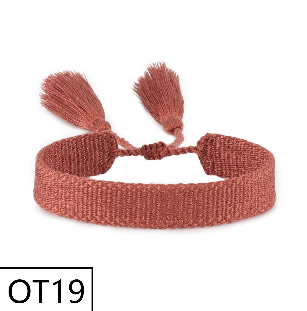 European & American Style Woven Bracelet - Solid Color, 1.3cm, Handmade Tassel, Fashionable Polyester Hand Rope for Women