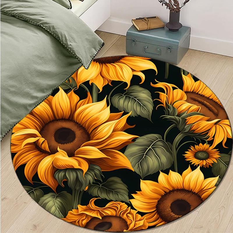 

Crystal Velvet Sunflower Printed Round Area Rug Chair Round Carpet for Bedroom Living Room Home Decor Rugs Non-Slip Mat Rug for Bedside 80cm
