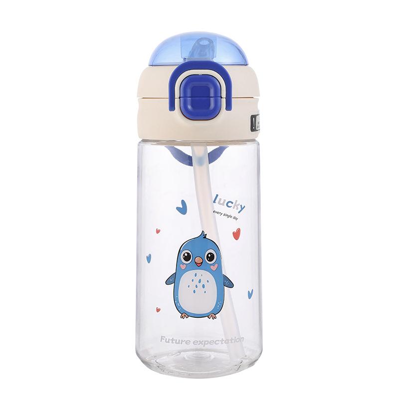 Water Bottle Summer High Value Simple Fresh Double Drink Straw Cup Male and Female Students Water Cup Cartoon Portable Anti-drop Cup