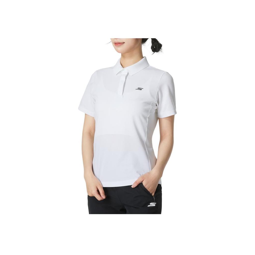 Skechers Solid Quick-Dry Breathable Knitted Polo Shirt Women Tops Bright-White P223W063-0019
