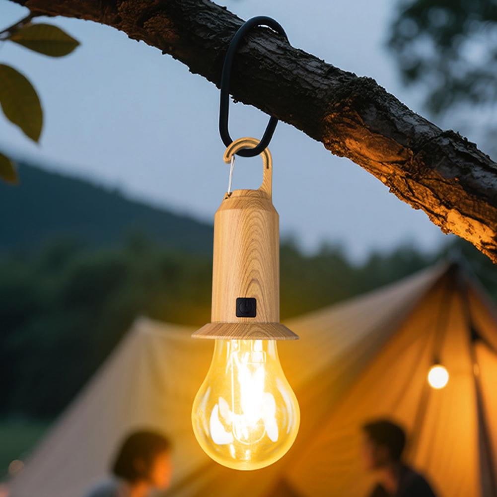 LED Camping Lights USB Rechargeable 3 Lighting Modes Dimmable Vintage Light Bulbs with Hook Outdoor Camping Hiking Tent Lantern
