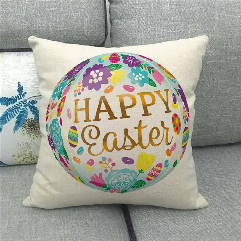 Easter Cushion Cover Cute Bunny Eggs Printed Pillow Covers x Inches Easter Decorations Hare Rabbit Flower Linen Pillowcase 40cmx40cm
