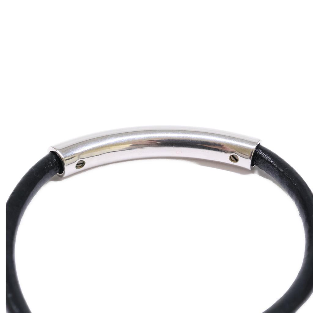 CELINE 460ZW3BLM Soleil calfskin and rhodium-finish brass Bracelet Silver / BlackUsed