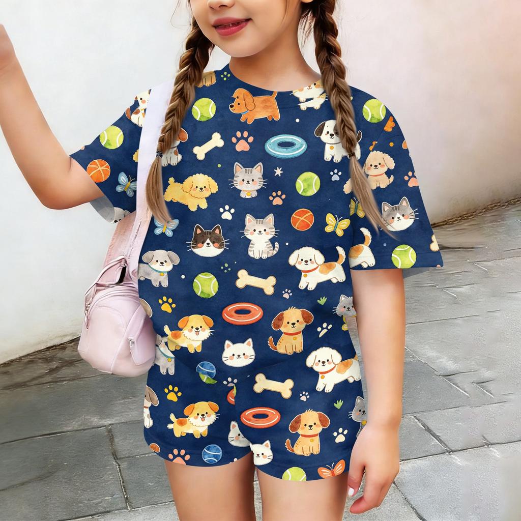 Kids Casual Short Sleeve Shirt and Shorts Set Animal Print Two Piece Outfit Lightweight Comfortable Summer Clothing for Children