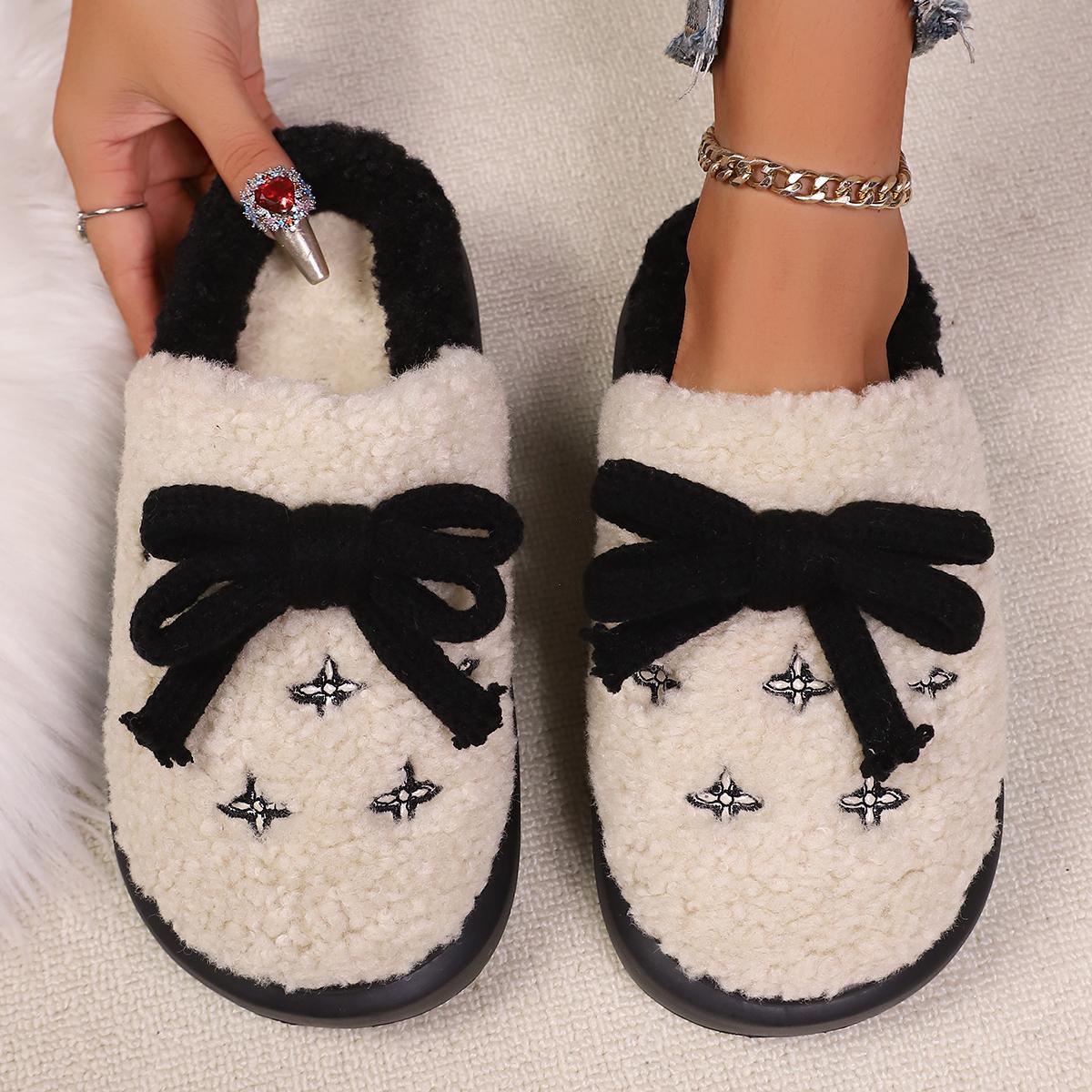 

Sweet Bowknot Furry Comfort Indoor Slippers Women 2025 Winter Soft Non Slip Eva Slippers with Platform Warm Fluffy Fur Shoes 40-41 чорний