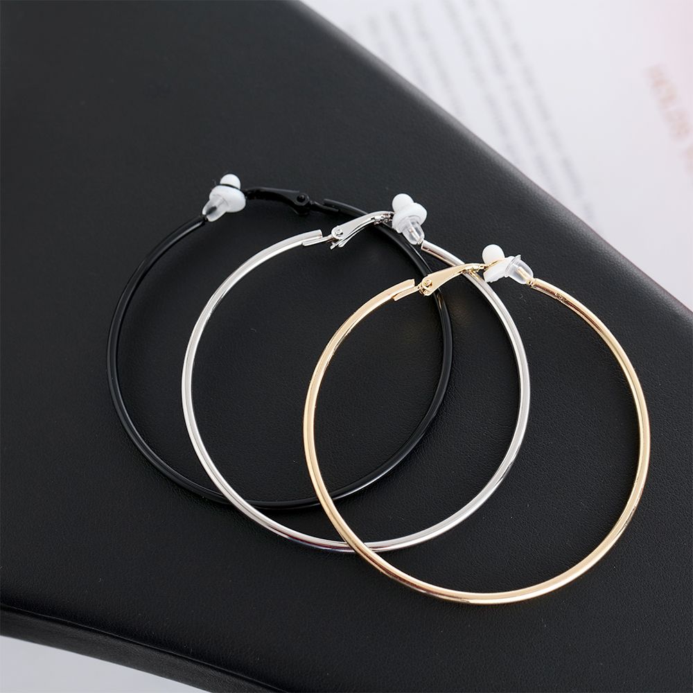 1 Pair Jewelry Women Fashion With Cushion Pad Without Piercing Earrings Hoops Big Circle Clip On Ear