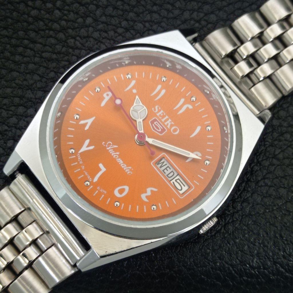 AUTOMATIC VINTAGE REFURBISHED SEIKO 5 6309A JAPAN MENS ORANGE WATCH a442568-1