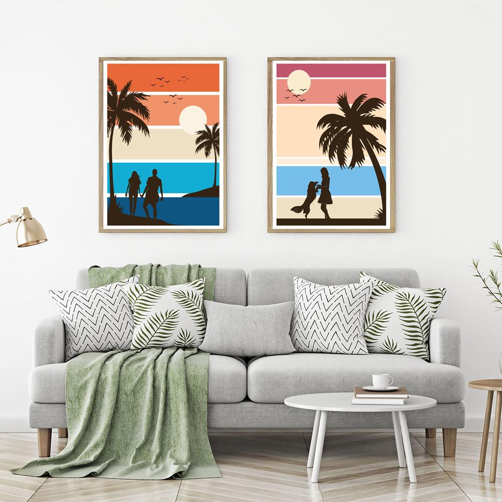 Hawaii Surfbrett Sommer Strand Landschaft Dekor Kalifornien Küstenwandbilder Liebespaar Surfer Malerei Kunst Leinwand Kein Rahmen