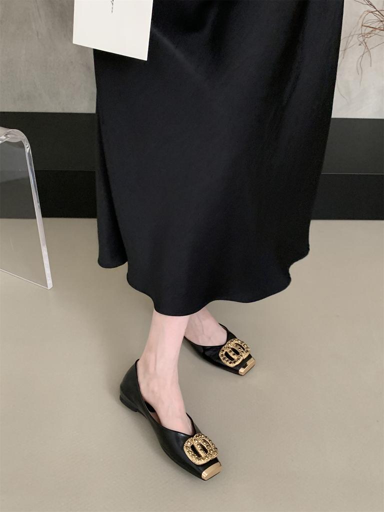 Fashion Spring Slip-On Office Lady Leahter Shoes Comfort Ballet Flats French Rhinestone Moccasins Loafers Women's Flat Shoes Autumn New