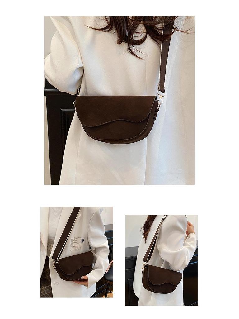 Korean Style Women's Wide Strap Crossbody Saddle Bag - Retro Chic