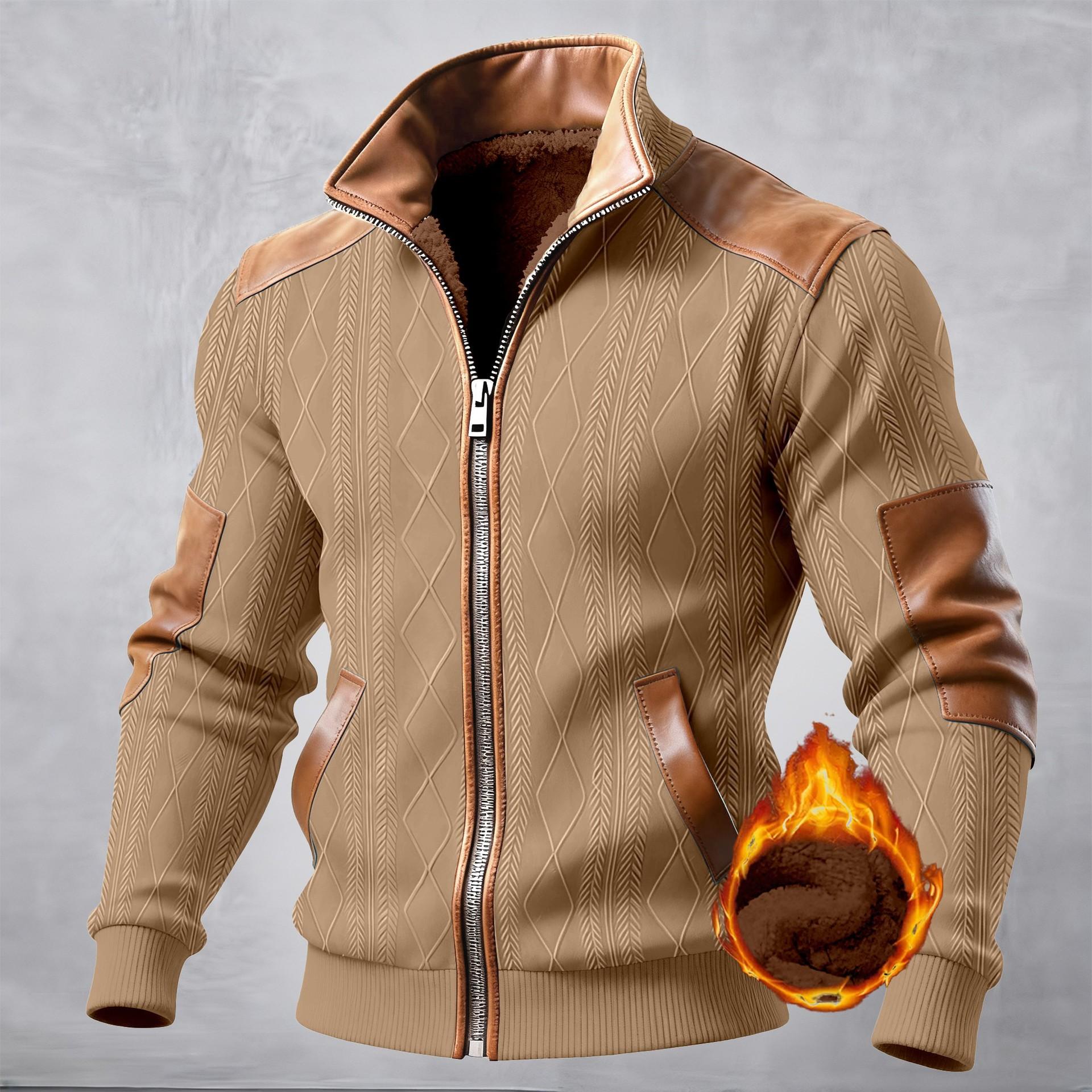 New men s multi-color textured fleece zipper casual jacket from Europe and America for autumn and winter 2025 3XL хаки