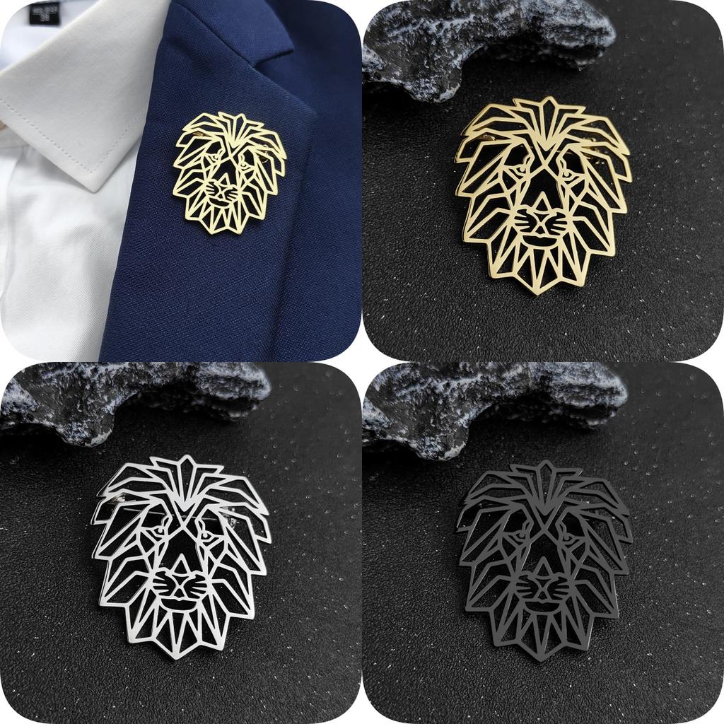 Men's Cyberpunk Style Lion Metal Brooch, Geometric Structure Badge Accessory, Jacket/backpack Hip Cool Decorations.
