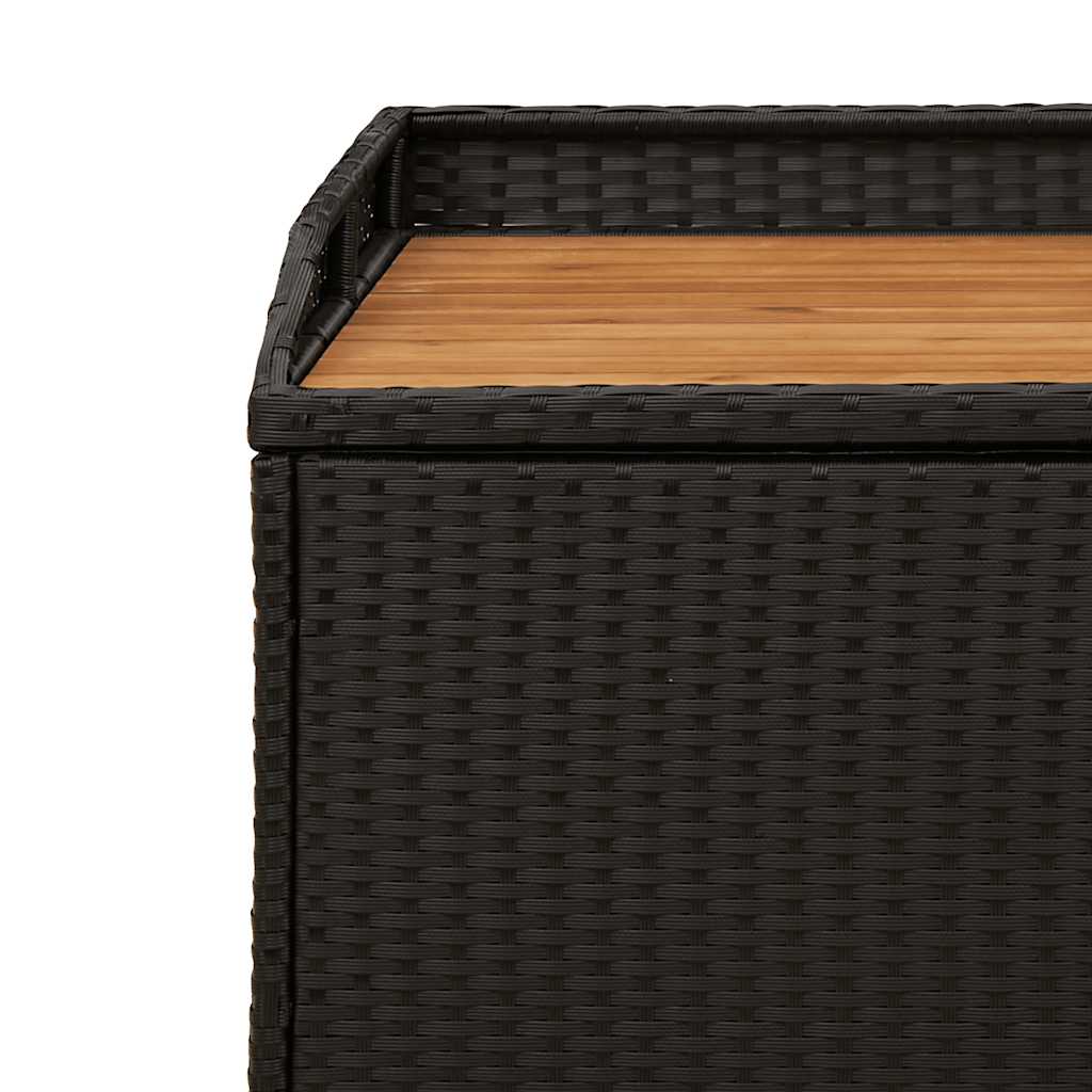 Storage Bench Black 100x50x52 Cm Poly Rattan Acacia Wood