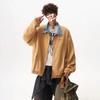 Unisex Vintage Plaid Suede Fleece Jacket With Collar Loose Fit Baseball Style Outerwear Fall Winter