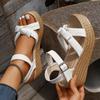 2026 Women Sandals Bowtie Decor Wedges Sandals Women Ankle Buckle Chunky Platform Shoes Woman Summer Thick Sole Elegant Shoes