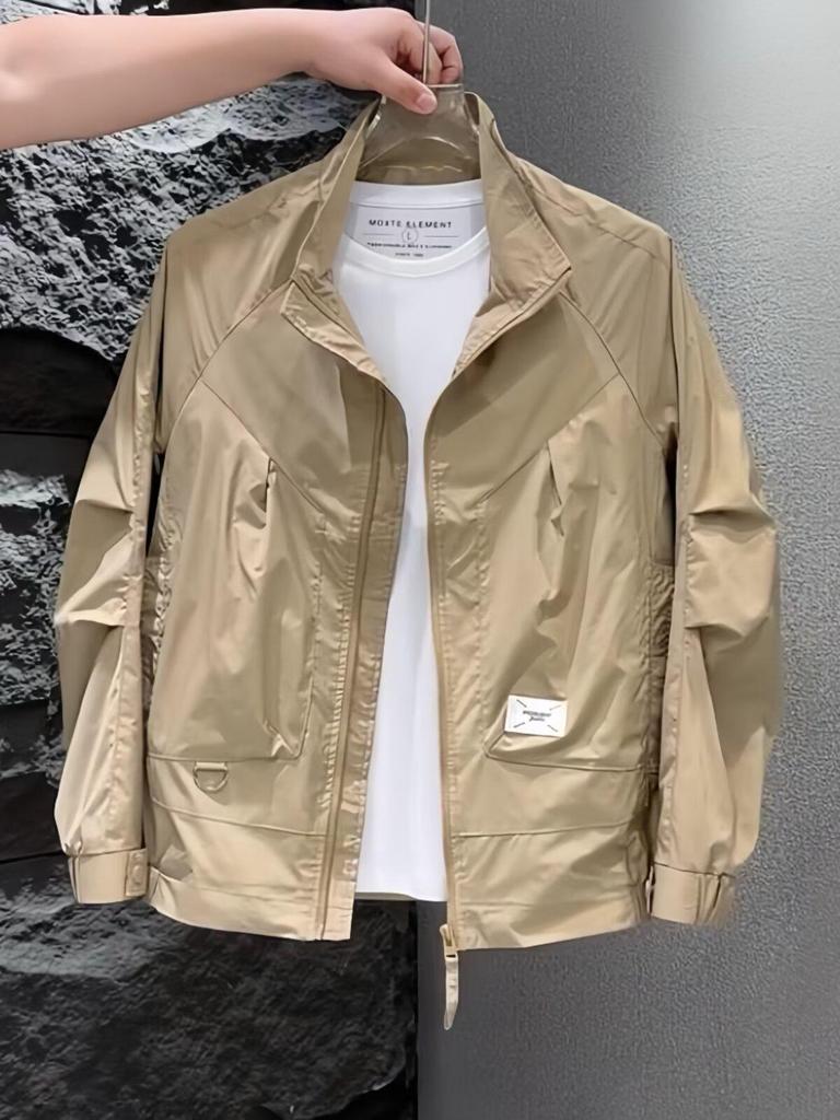 Mu Xi Summer Men's Trendy Solid Color Stand Collar Jacket - Handsome Casual Outerwear