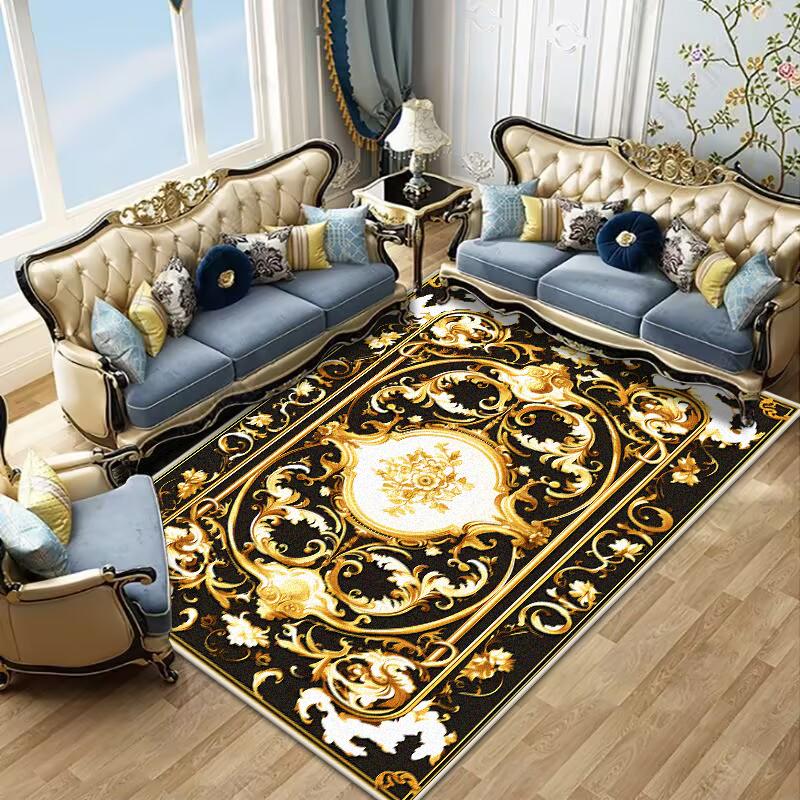 Retro Golden Luxury Carpet Large Living Room Decoration Home Rugs Non-slip Bedroom Mat Customizable Coffee Table Lounge Rugs