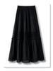 Women's High Waist Black Lace A-Line Midi Skirt - Spring/Summer 2025 Slimming Puffy Cake Swing