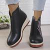 Fashion Retro Embroidered PU Leather Ankle Boots for Women Wedge Heel Platform Walking Shoes Woman Thick Sole Zip Short Boots Plus Size