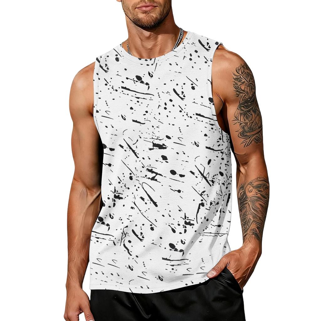 Men's Casual Trend Ink Wash Print T-shirt For Men - Men's Sporty Breathable Sleeveless Top