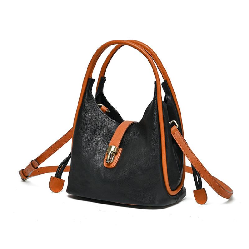 Johnature Vintage Genuine Leather Women Handbag Natural Soft Real Cowhide Solid Color Large Capacity Shoulder Bags