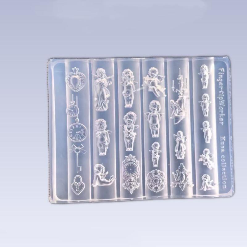 Angel Clock 3D Silicone Nail Mold Heart Lock Nails Templates Diy Nail Art Decorations Stamping Plates Manicure Design Tools