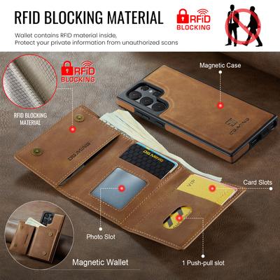 Leather Cell Phone Case for Samsung Galaxy S25 Ultra Edge S26 Plus S24 Fe S23 S22 S21 Magnetic Detachable Card Slot Wallet Cover