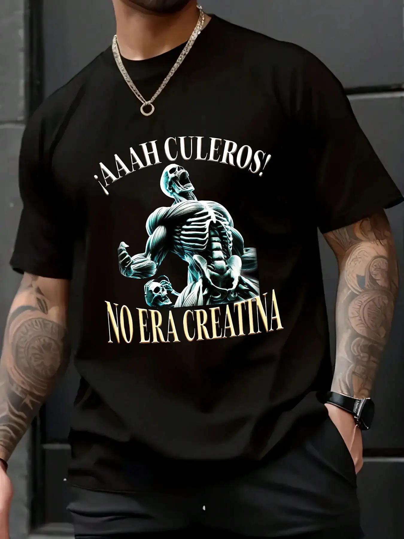 

Mens Graphic Print Casual TShirt Skeleton Lifting Weights Design with Bold Spanish Fitness Slogan Black Sporty Summer Tee 4XL