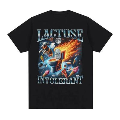 Laktoseintolerant Lustiges Meme T-Shirt Herren Damen Vintage Lässiges Kurzarm-T-Shirt Humor T-Shirt Tops Harajuku