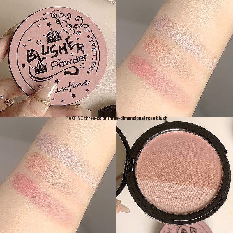MAXFINE 3-Color 3D Contour Blush & Shadow – Beginner Friendly, Natural Soft Mist Finish, 9g
