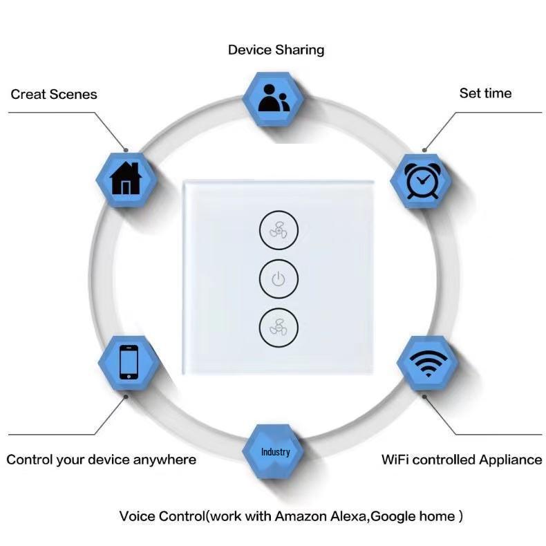 WiFi Smart Home Fan Speed Control Switch with App Timer & Alexa Voice for Ceiling Fans