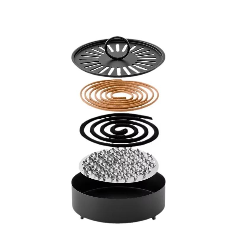 Mosquito Coils Holder Carbon Steel Paint Mosquito Coil Box with Cover Round Mosquito Coil Tray Easy Clean Anti-Mosquito Supplies