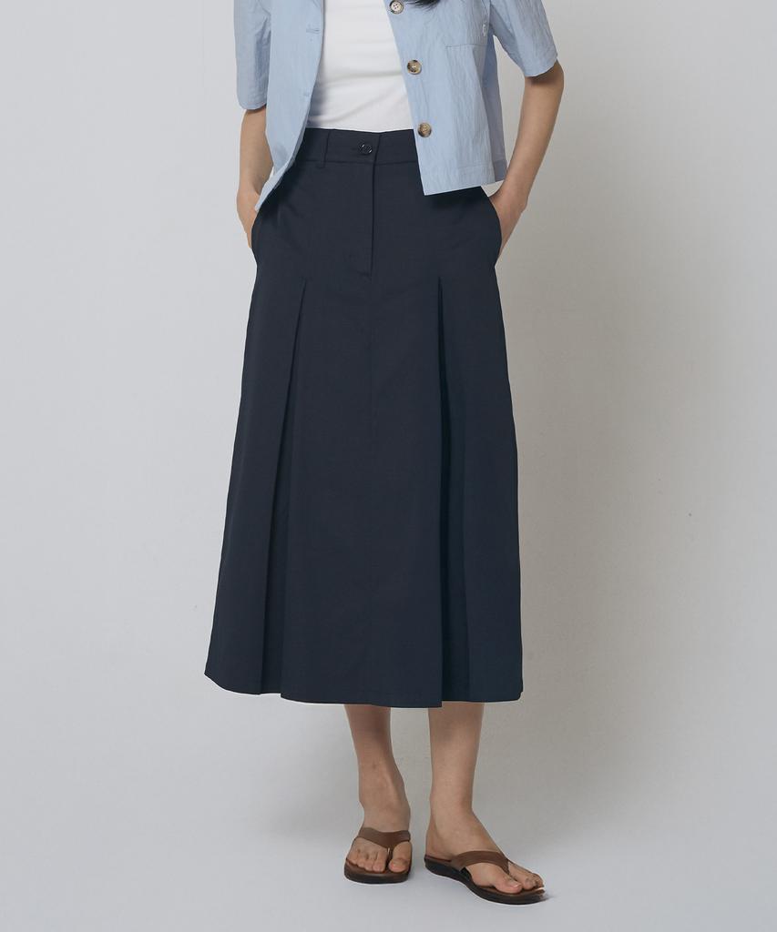 Express Holiday Twill Pleated Skirt_Navy