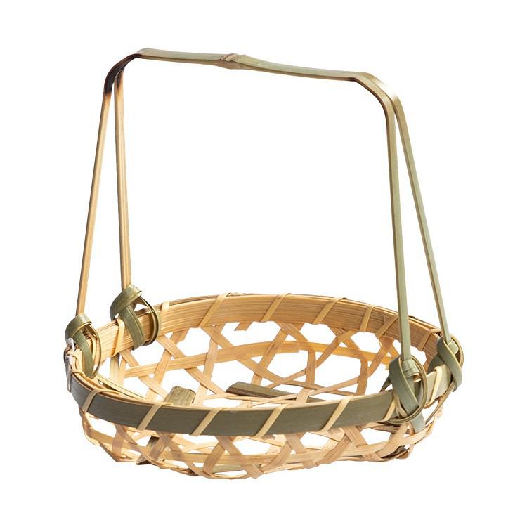 Envious Porcelain Bamboo Handled Basket - Round Handle Tea, Pastry, & Fruit Tray, Creative Multi-Layer Small Basket
