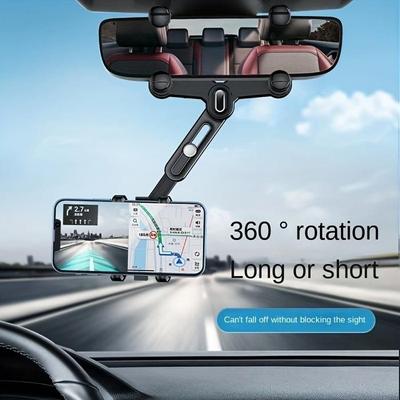 Držák telefonu - Zpětné zrcátko do auta - Otočný o 360° - Kompatibilní s GPS - Černý