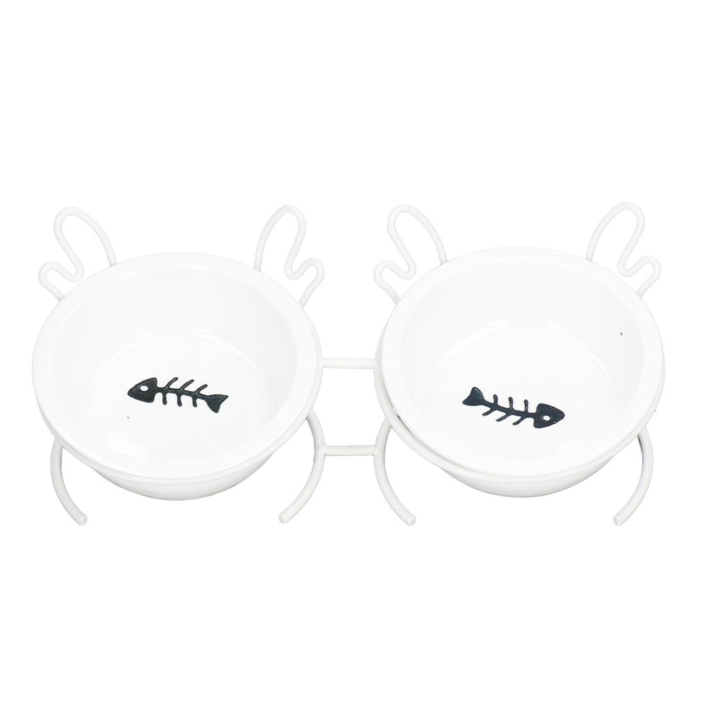 Pet Double Ceramic Bowl Skid Resistance Tilt Design Detachable Elevated Pet Feeder with Metal Stand for Cat Dog