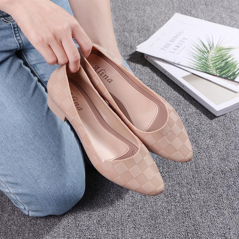 Fashion Two Ways wedges waterproof pvc ballet woman flats shallow jelly shoes women loafers chunky heels plaid candy ballerina size35-41