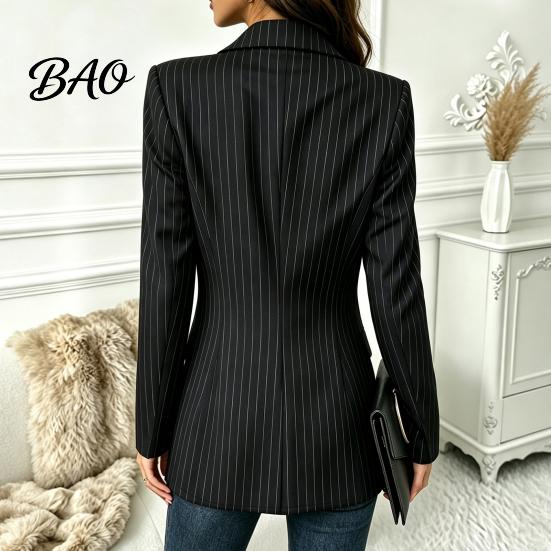 Giacca Casual da Donna a Righe con un Bottone, Giacca Traspirante da Lavoro Business Slim Fit, Cappotto a Maniche Lunghe con Collo a Lancia per l'Autunno