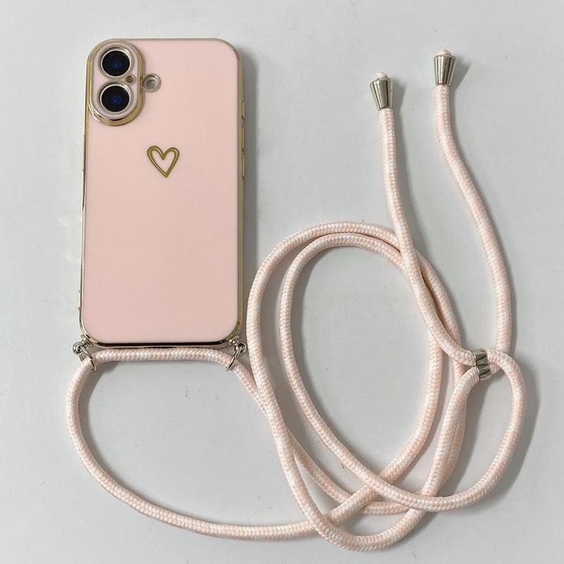 Husă Moale TPU cu Placare cu Imprimeu Inimă Iubire Pentru iPhone 16 Pro Max 15 Pro 14 Pro 13 12 11 Șnur Crossbody Rezistentă la Șocuri Protecție Obiectiv Husă Luciosă pentru Telefon