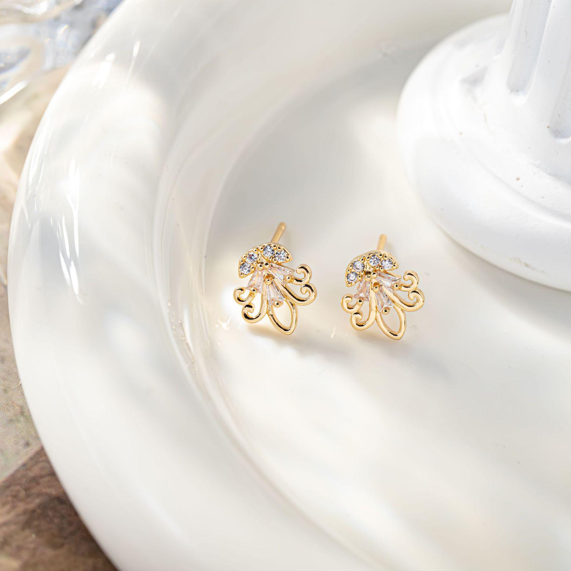 Elegant Zirconia Floral Stud Earrings: Simple Japanese-Korean Design, Forest Style, Luxe Temperament
