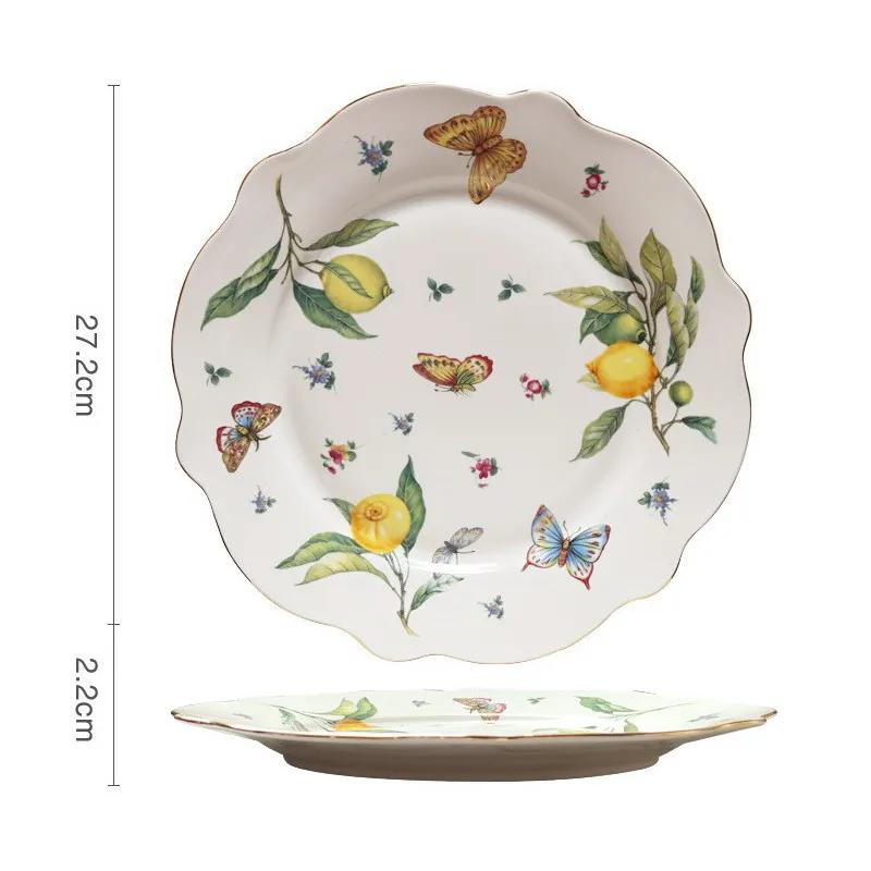 European Lemon Pattern Ceramic Dinner Steak Plate Bowl Kitchen Cutlery Fruit Bowl Sugar Bowl Dishes Complete