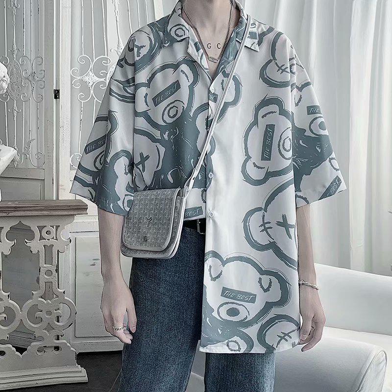 Men's Summer 2021 Korean-Style Casual Loose Print Half Sleeve Shirt