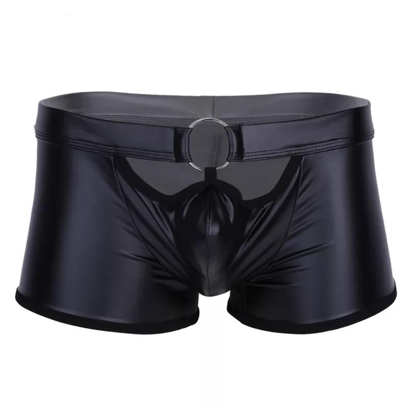 Menn Sexy Mykt Skinn Korte Bukser For Sex Latex Slire Undertøy Sexy Underdel Mannlig Lakklær Fetisj Boksershorts Hot Pants Sexi