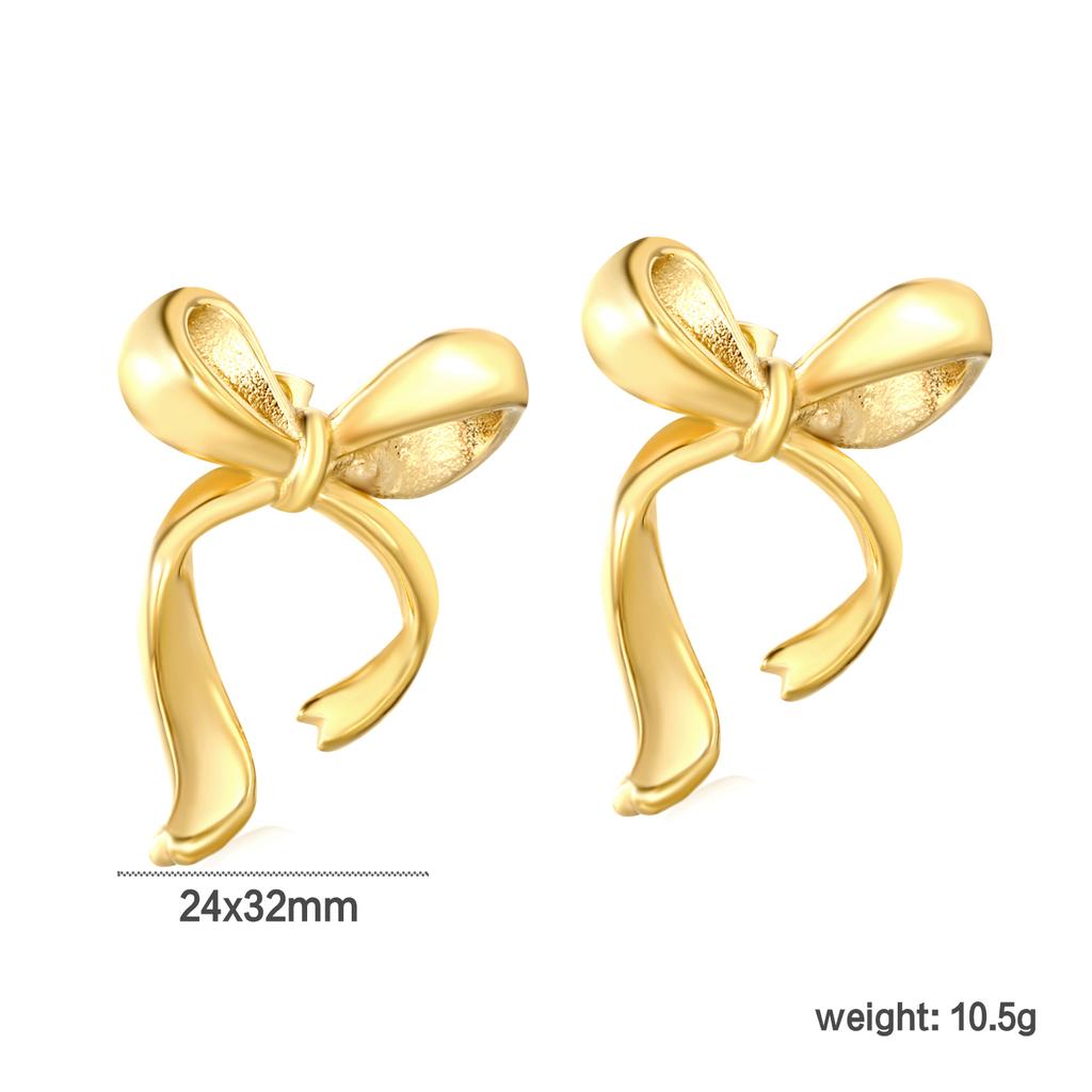 Fashionable Bow-shaped Stud Earrings for Women, Made of Stainless Steel With Gold Plating, Premium Everyday Jewelry Accessory