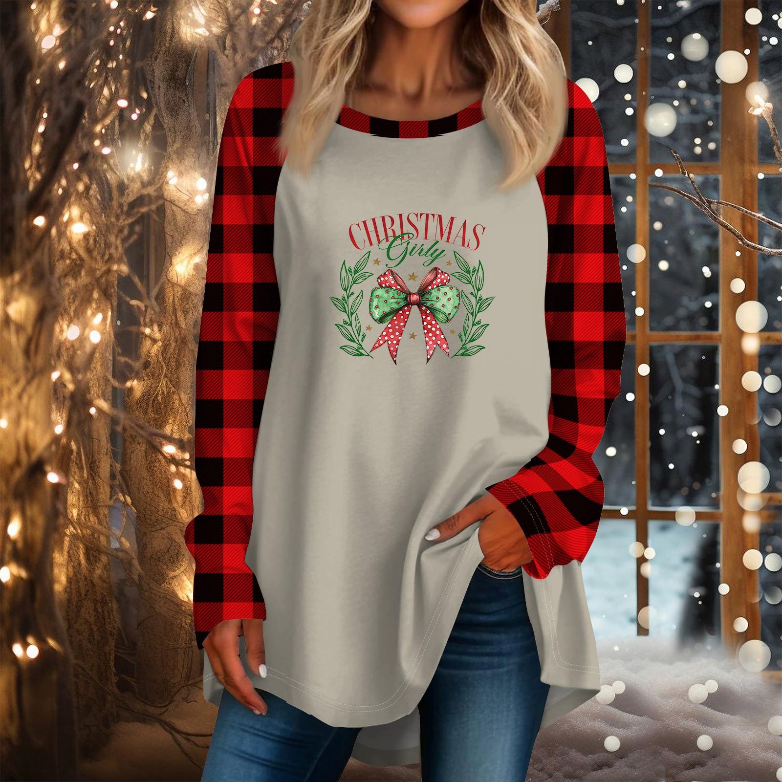 Женская повседневная футболка больших размеров с длинными рукавами и круглым вырезом — фото 13