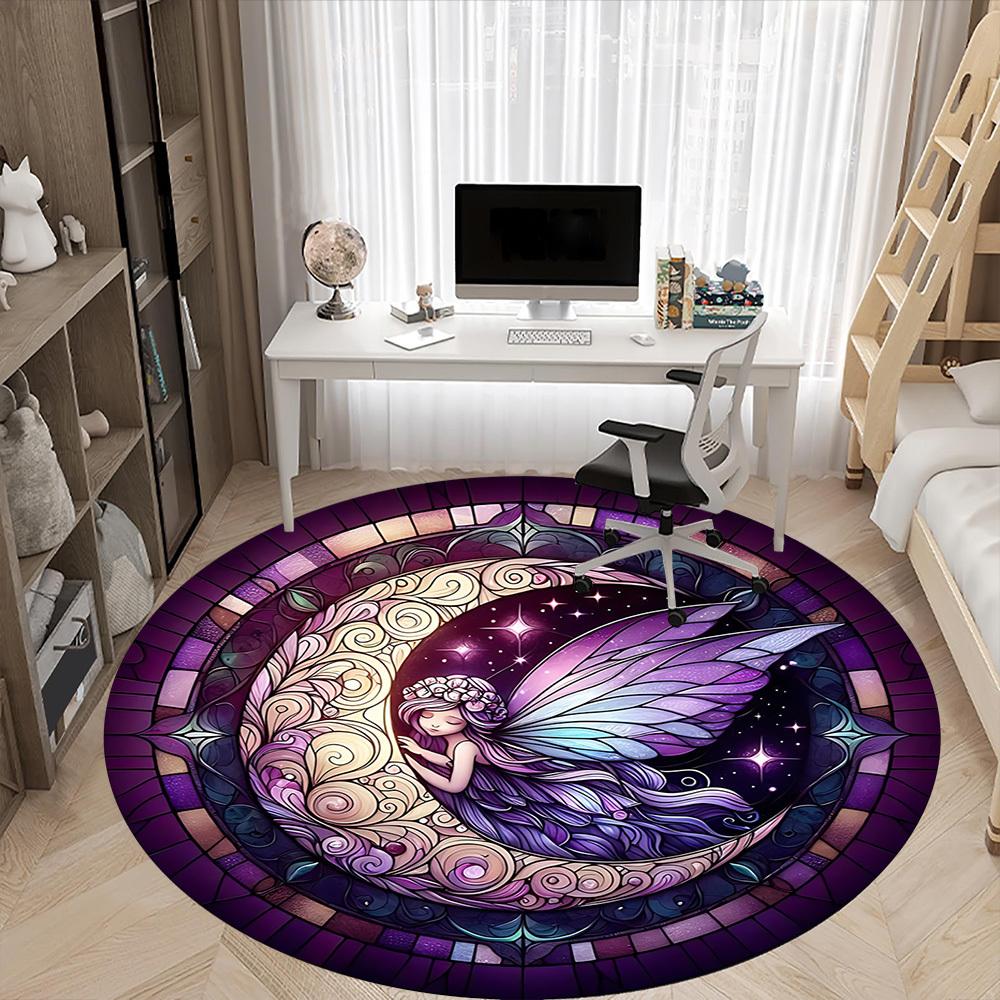 1PC Fairy Moon Office Round Area Rug, Indoor Mat Suitable ForOffice, Under Office Chairs Bedroom Living Room Home Decor, Room Deco, D033
