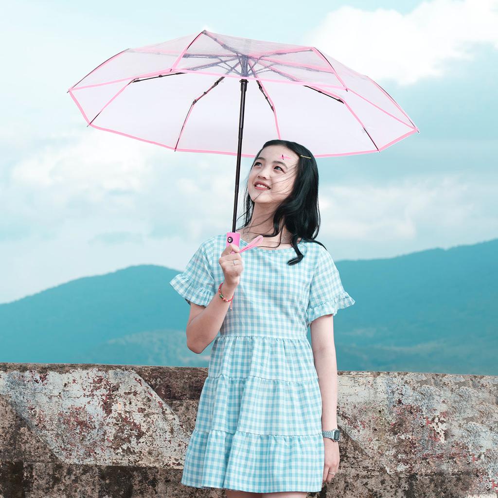 Handle Fully Automatic Three-fold Transparent Umbrella Travel Men Women Folding Mini Material: Rubber Small Rainy Day