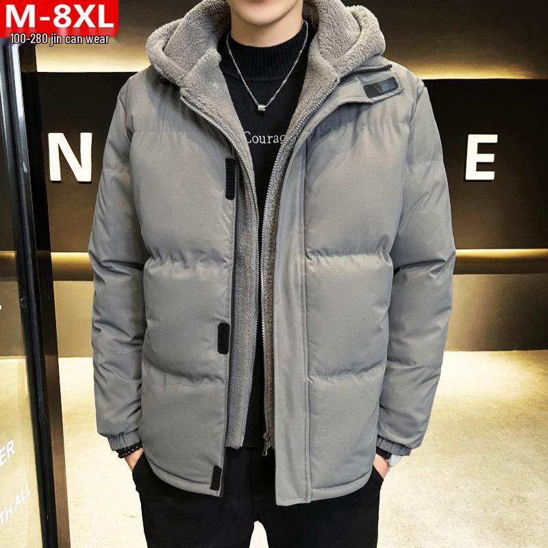 

Мужское зимнее хлопковое пальто-двойка с капюшоном в гонконгском стиле - Большой размер, Очень толстая теплая верхняя одежда 3XL: Up to 85 kg серый