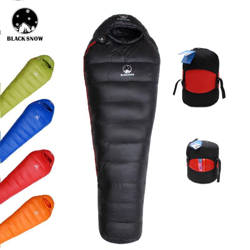 Schwarzer Schnee-Schlafsack für Outdoor-Camping, sehr warm, mit Daunen gefüllt, Mumienschlafsack für Erwachsene, Jahreszeiten, Camping, Reisen, Schlafsack