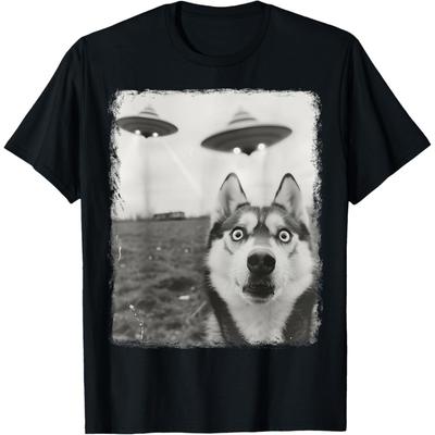Siberian Husky Hund UFO Utomjording Utomjordisk Självporträtt Herrar Damer Barn T-shirt